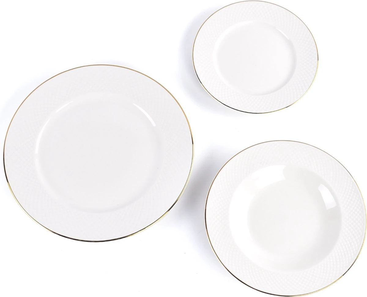LeRijn® Serviesset Deventer 8 Persoons - 24 Delig - Licht Crème Wit Met Gouden Rand En Motief - Dinerborden - Soepborden - Dessertborden - Borden Servies - Bordenset 10 LeRijn® Serviesset Deventer 8 Persoons - 24 Delig - Licht Crème Wit Met Gouden Rand En Motief - Dinerborden - Soepborden - Dessertborden - Borden Servies - Bordenset - Afbeelding 10