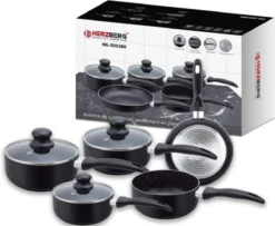 Herzberg HG-5003BK: 8 Pieces Marble Cookware Set - Black -Keukengerei Winkel 1200x987