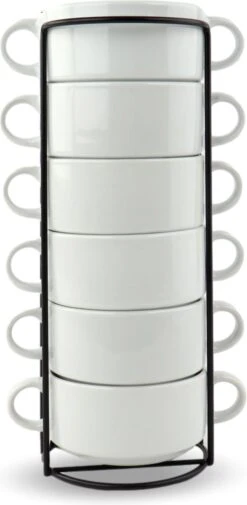 Orange85 Soepkommen - Met Oor - Set Van 6 - Wit - Rond - Met Houder