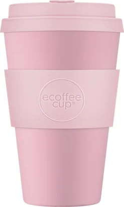 Ecoffee Cup Local Fluff PLA - Koffiebeker To Go 400 Ml - Roze Siliconen