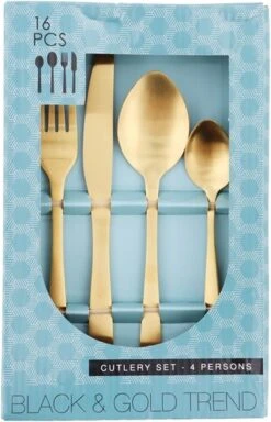 Merkloos Bestekset 16-delig - Goud - Goudkleur - 4x Messen, Vorken, Lepels En Dessertlepels - Roestvrij Staal -Keukengerei Winkel 771x1200 2