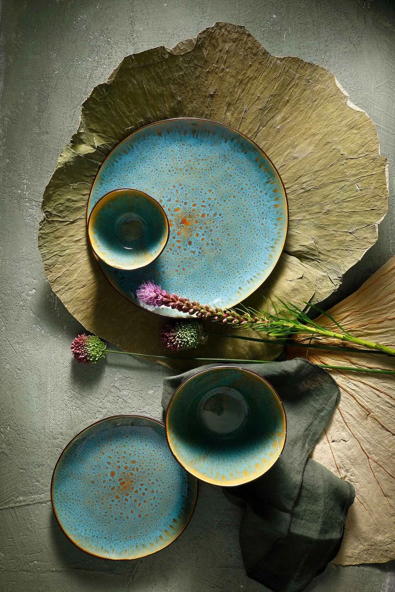 Palmer Bord Lotus 20.5 Cm Zwart Turquoise Stoneware 6 Stuk(s) 2 Palmer Bord Lotus 20.5 Cm Zwart Turquoise Stoneware 6 Stuk(s) - Afbeelding 2
