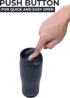 BanGosa® Koffiebeker To Go - Thermosbeker - Reisbeker - Travel Mug - RVS 400ml - Mat Zwart -Keukengerei Winkel 862x1200