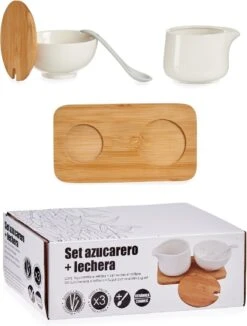Suiker En Melk Serveren Setje Van Keramiek Met Bamboe 19 Cm -Keukengerei Winkel 908x1200