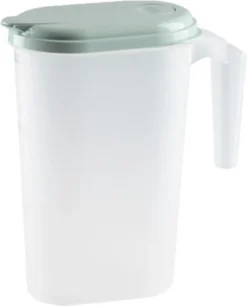 Waterkan/sapkan Transparant/mintgroen Met Deksel 1.6 Liter Kunststof - Smalle Schenkkan Die In De Koelkastdeur Past