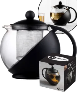 Tolussa Premium Theepot Glas Met Filter - 1.25L - Zwart - Isolerend - Lekt Niet